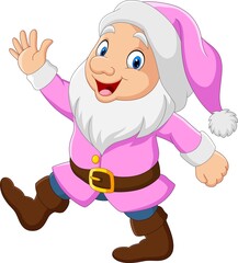 Cartoon happy dwarf waving hand