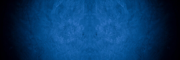 Old wall pattern texture cement blue dark abstract  blue color design are light with black gradient background.