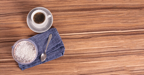 coconut and chocolate pot cake on wooden background