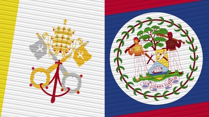 Belize and Vatican Two Half Flags Together Fabric Texture Illustration