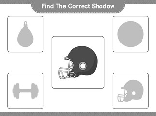Find the correct shadow. Find and match the correct shadow of Football Helmet. Educational children game, printable worksheet, vector illustration