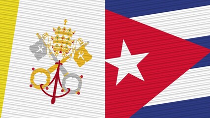 Cuba and Vatican Two Half Flags Together Fabric Texture Illustration