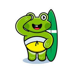 cartoon animal cute frog holding a surfboard