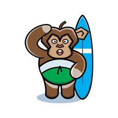cartoon animal cute monkey holding a surfboard