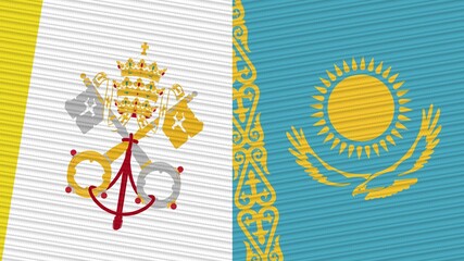 Kazakhstan and Vatican Two Half Flags Together Fabric Texture Illustration