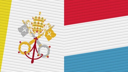 Luxembourg and Vatican Two Half Flags Together Fabric Texture Illustration