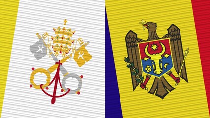 Moldova and Vatican Two Half Flags Together Fabric Texture Illustration