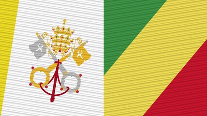 Fototapeta na wymiar Republic Of The Congo and Vatican Two Half Flags Together Fabric Texture Illustration
