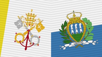 San Marino and Vatican Two Half Flags Together Fabric Texture Illustration