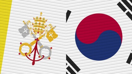 South Korea and Vatican Two Half Flags Together Fabric Texture Illustration