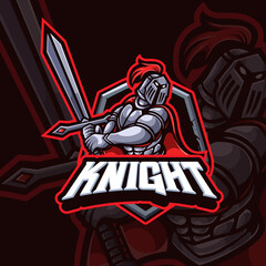 Knight mascot esports gaming logo design © Cahbrebes