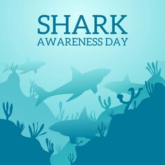 illustration of a shark under the sea symbolizing of shark awareness day theme. Vector illustration. 