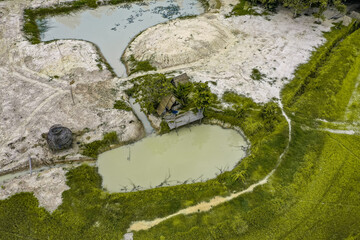 Thung Na Mui Bridge in the rice terraces in Nakhon Nayok, Thailand
