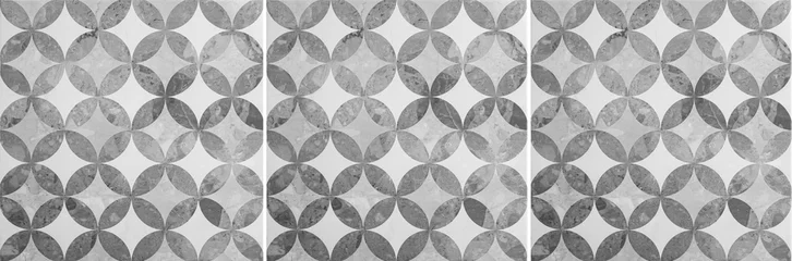 Stof per meter Panorama of Vintage antique black and white ceramic tile pattern texture and seamless background © torsakarin