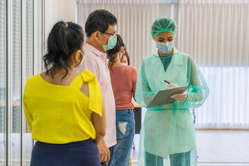 waiting queue for coronavirus covid-19 vaccination at hospital