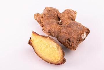 Fresh Ginger herbs on white