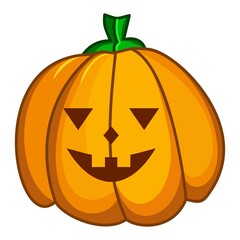 Vector illustration with a smiling pumpkin. Vampire pumpkin. Pumpkin monster. Pattern for Halloween. Template for cards, paper, wallpaper, textile and other uses.
