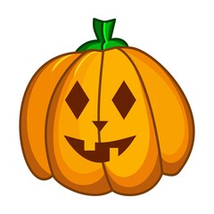 Vector illustration with a smiling pumpkin. Vampire pumpkin. Pumpkin monster. Pattern for Halloween. Template for cards, paper, wallpaper, textile and other uses.