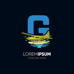 Letter G Water Plane Logo Design Vector Graphic Icon Emblem Illustration 