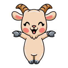 Cute baby goat cartoon raising hands