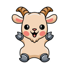 Cute baby goat cartoon raising hands