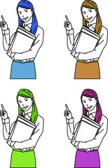 会社員女性OL 上半身 色違いセット 水色 茶色 緑色 赤色