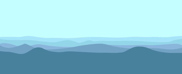 Sea tides layers in cool temperature color vector illustration. Sea waves or tides vector illustration. Nature landscape. Sea tides landscape. Used for background, desktop background, and banner.