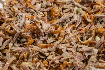 Roast duck, a close up of Taiwanese traditional sliced roasted duck food at Taiwan night market.