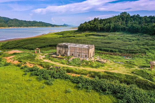 Vajiralongkorn, Wat Saam Prasob, the Sunken drowning Temple in Sangkhlaburi in Kanchanaburi, Thailand