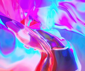 3d rendering Wavy Dynamic Fluid Liquid Wallpaper. Light Pastel Cold Color Colorful Swirl Gradient Mesh. Bright Pink Vivid Vibrant Smooth Surface. Blurred Water Multicolor Neon Sky Gradient Background