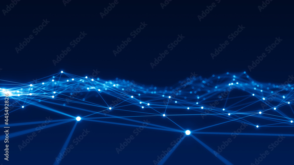 Poster blue dot and line connection with polygonal technology abstract background