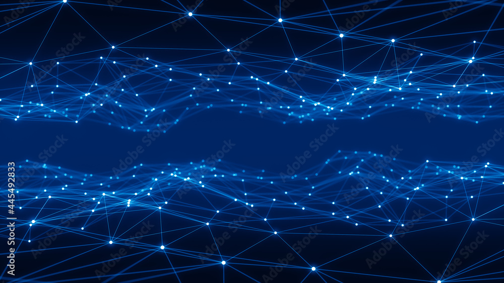 Poster blue dot and line connection with polygonal technology abstract background