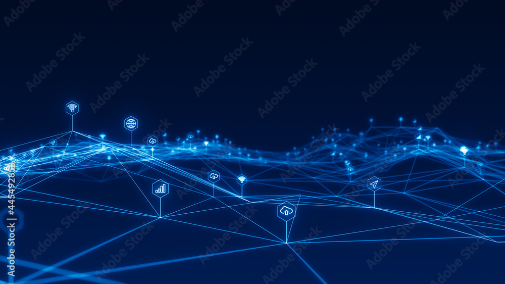 Poster blue futuristic technology icon and line linked network connection abstract background concept