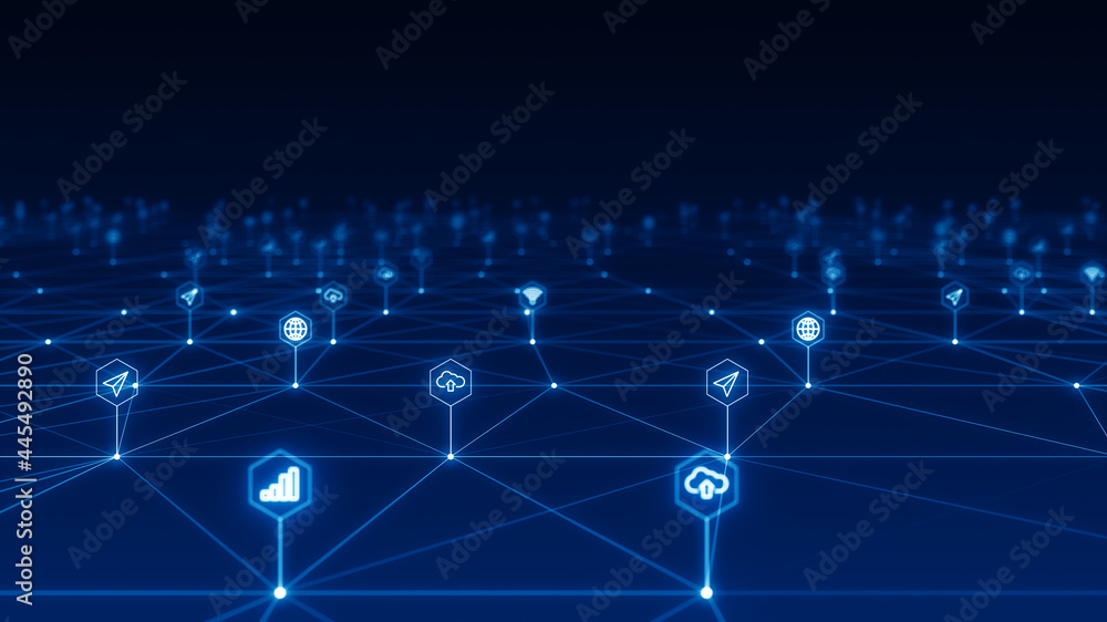 Poster blue futuristic technology icon and line linked network connection abstract background concept