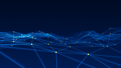 Orange dot and line connection with polygonal technology abstract background