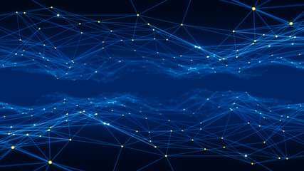 Orange dot and line connection with polygonal technology abstract background