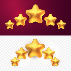 3d five gold stars customer product rating review cartoon style