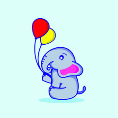 cute elephant holding 2 balloons