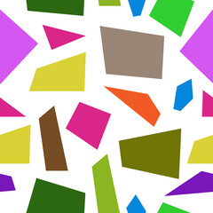 Geometric figures seamless pattern background Triangle square logo icon sign Cartoon abstract design Modern colorful children's style Fashion print clothes apparel greeting invitation card cover flyer