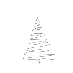 Christmas tree silhouette line drawing vector illustration