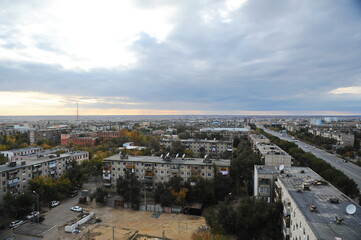 Zhezkazgan, Kazakhtan - 10.10.2016 : Residential buildings, commercial buildings and courtyards...