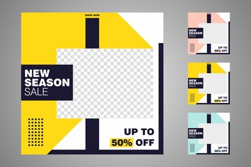 New set of editable minimal banner templates. Suitable for social media posts and web or internet ads. Vector illustration with photo college.