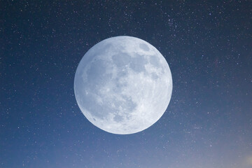 Fototapeta na wymiar full moon on night starry sky, natural science background