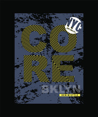 grunge texture with CORE word, print, clothing apparel.