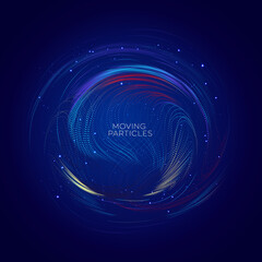 Wave vector element with abstract colorful dots line on dark background. Futuristic data stream illustration use for quantum technology, digital, science, music, communication.