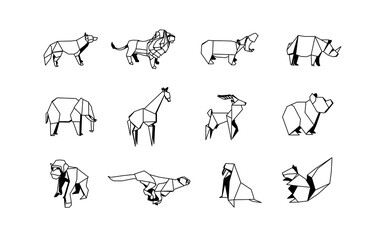 linear polygonal animals icons