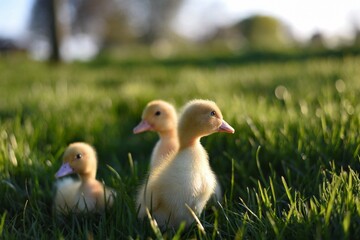 ducklings in the grass