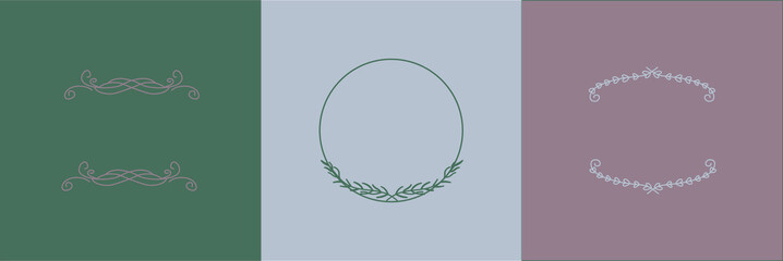 Set of elegant frames with plants and leaves