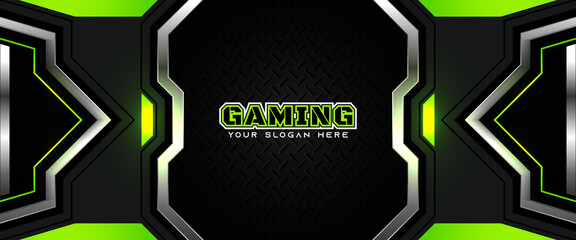 Futuristic green and black abstract gaming banner design with metal technology concept. Vector illustration for business corporate promotion, game header social media, live streaming background © Majri