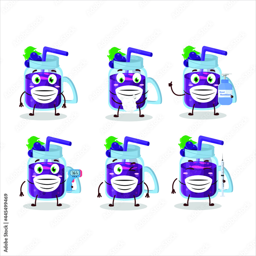 Sticker a picture of grapes smoothie cartoon design style keep staying healthy during a pandemic. vector ill